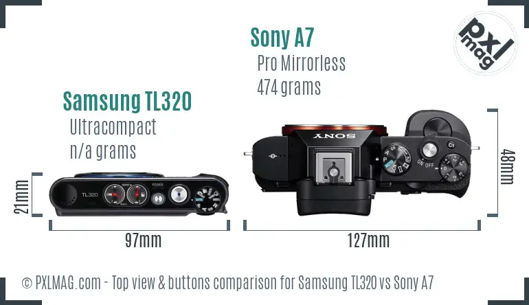 Samsung TL320 vs Sony A7 top view buttons comparison