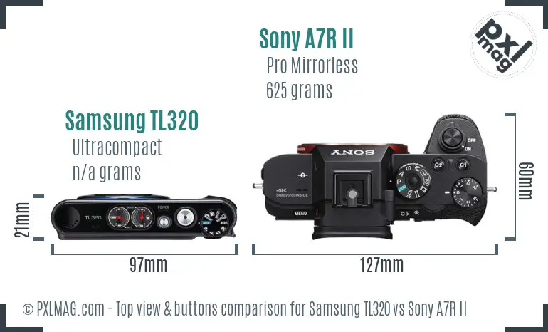 Samsung TL320 vs Sony A7R II top view buttons comparison