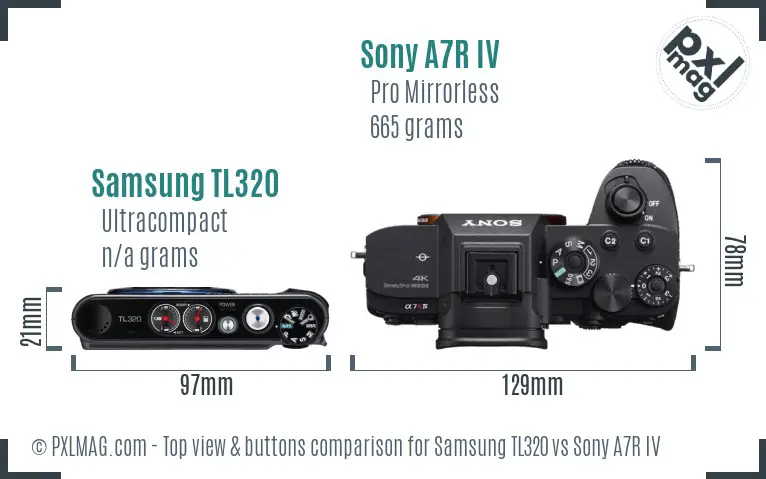 Samsung TL320 vs Sony A7R IV top view buttons comparison