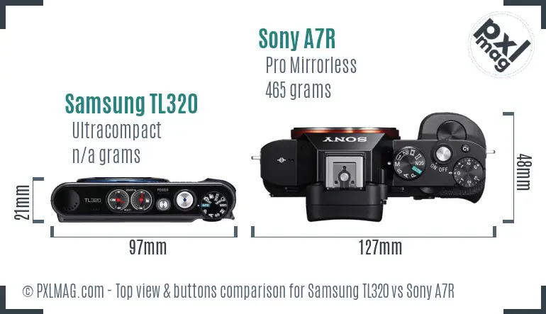 Samsung TL320 vs Sony A7R top view buttons comparison