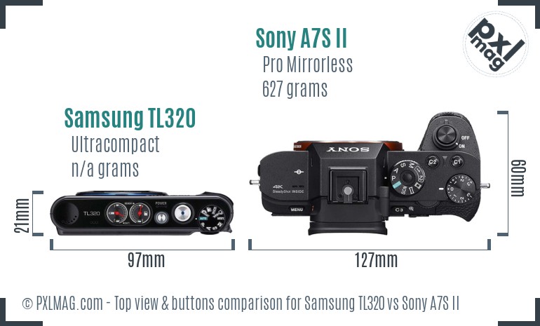 Samsung TL320 vs Sony A7S II top view buttons comparison