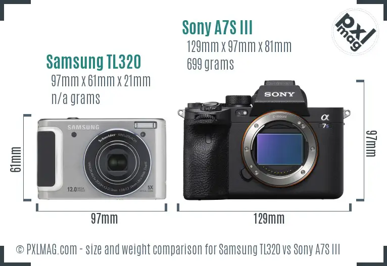 Samsung TL320 vs Sony A7S III size comparison