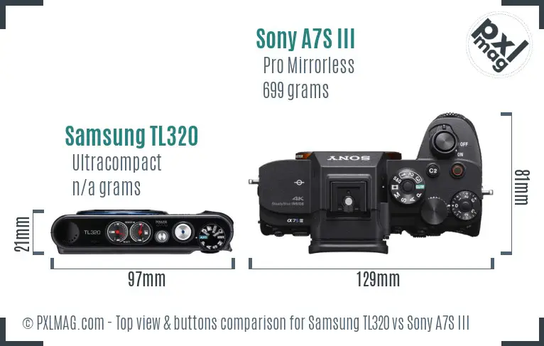 Samsung TL320 vs Sony A7S III top view buttons comparison