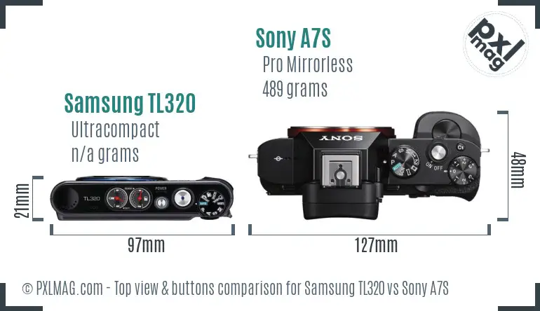 Samsung TL320 vs Sony A7S top view buttons comparison