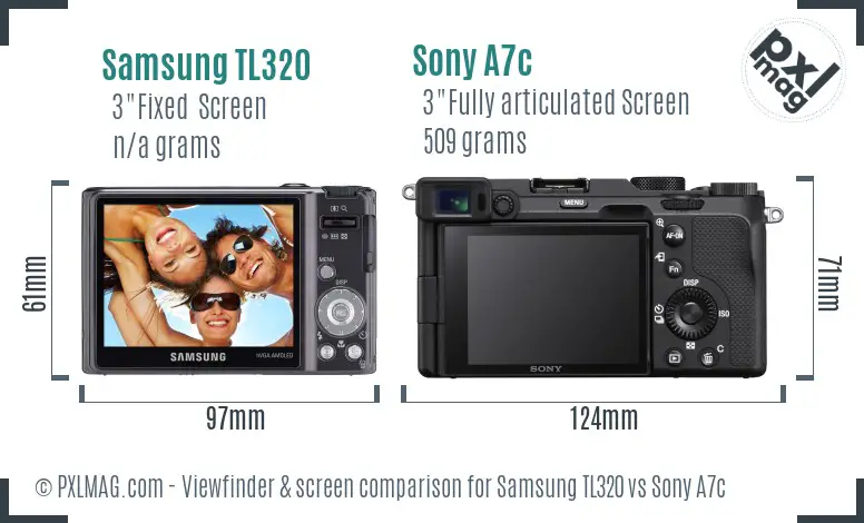Samsung TL320 vs Sony A7c Screen and Viewfinder comparison