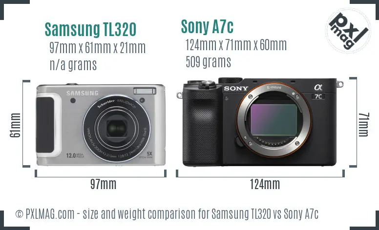 Samsung TL320 vs Sony A7c size comparison