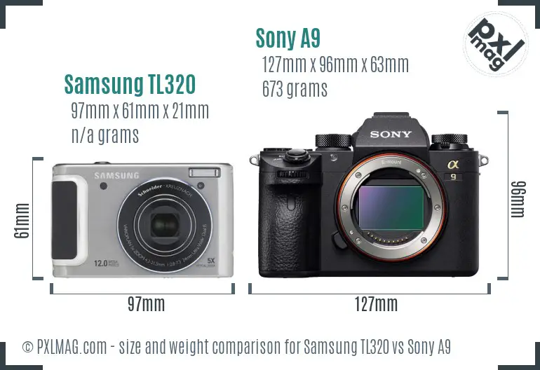 Samsung TL320 vs Sony A9 size comparison