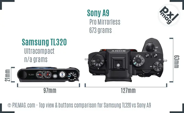 Samsung TL320 vs Sony A9 top view buttons comparison