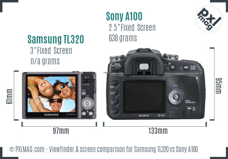 Samsung TL320 vs Sony A100 Screen and Viewfinder comparison