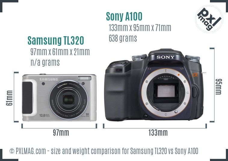 Samsung TL320 vs Sony A100 size comparison