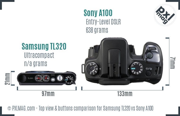 Samsung TL320 vs Sony A100 top view buttons comparison