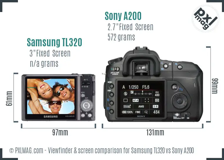 Samsung TL320 vs Sony A200 Screen and Viewfinder comparison