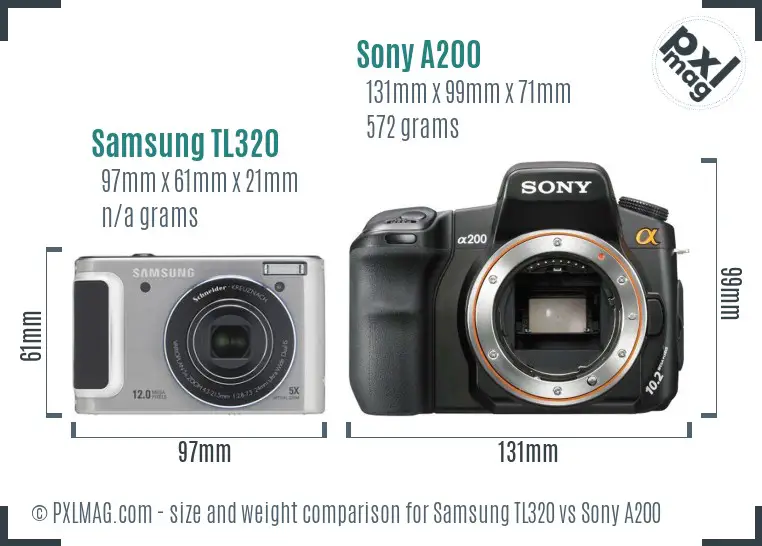 Samsung TL320 vs Sony A200 size comparison