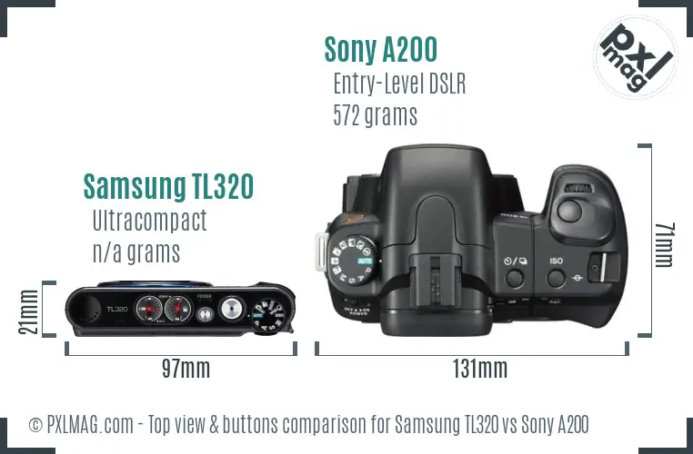 Samsung TL320 vs Sony A200 top view buttons comparison