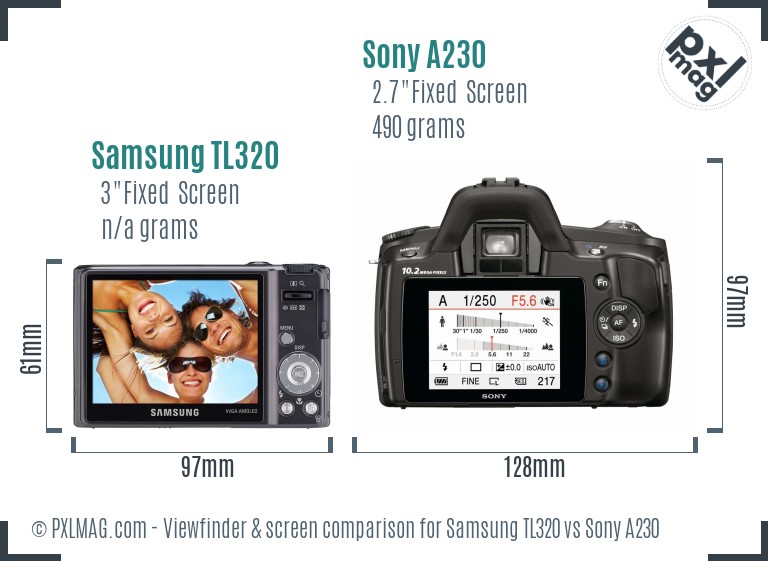 Samsung TL320 vs Sony A230 Screen and Viewfinder comparison