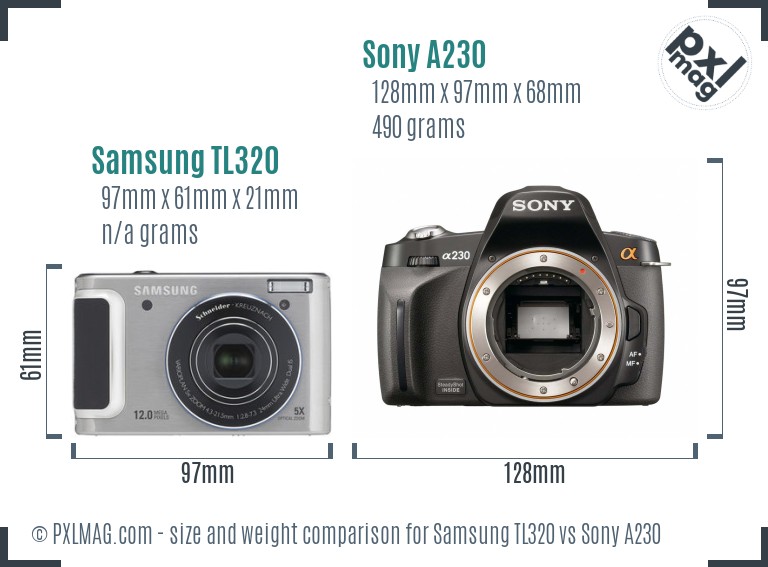 Samsung TL320 vs Sony A230 size comparison Samsung TL320 vs Sony A230 size comparison