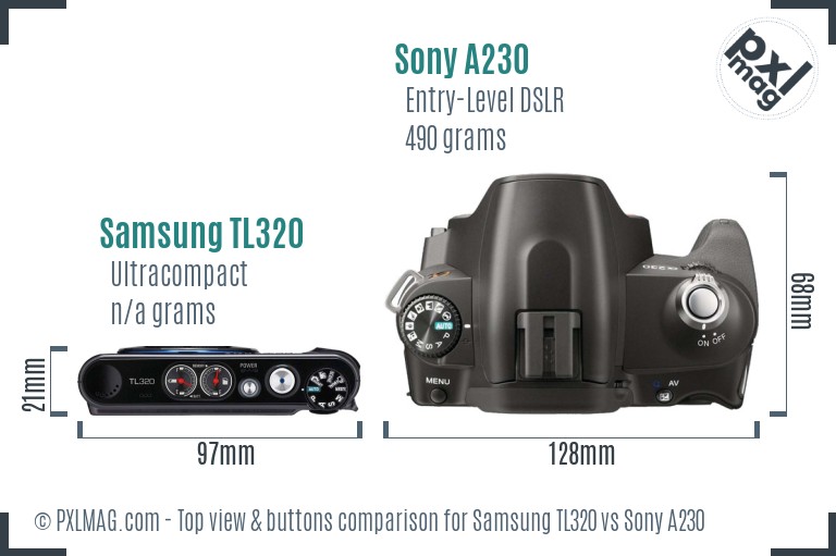 Samsung TL320 vs Sony A230 top view buttons comparison