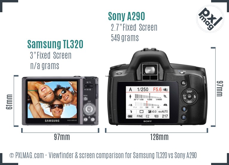 Samsung TL320 vs Sony A290 Screen and Viewfinder comparison