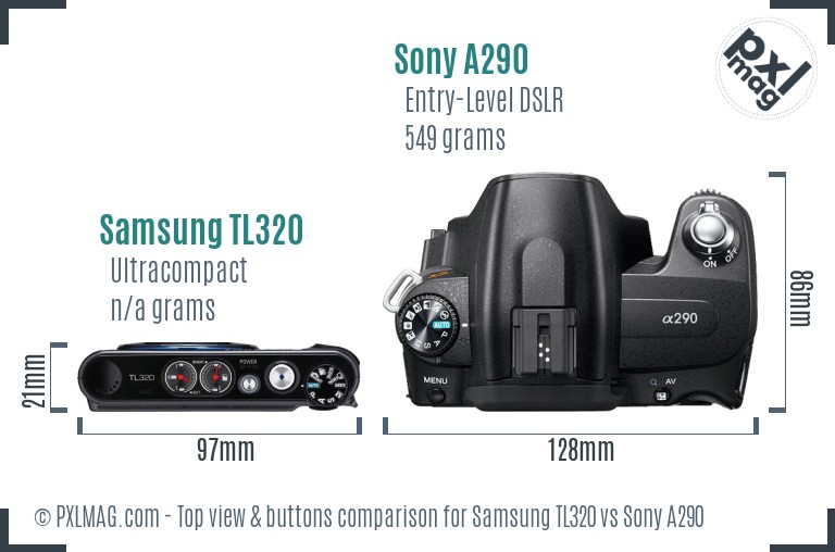 Samsung TL320 vs Sony A290 top view buttons comparison