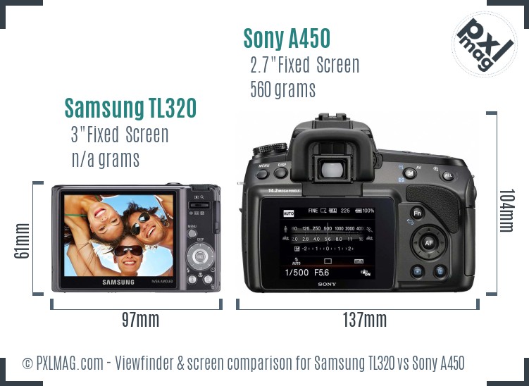 Samsung TL320 vs Sony A450 Screen and Viewfinder comparison