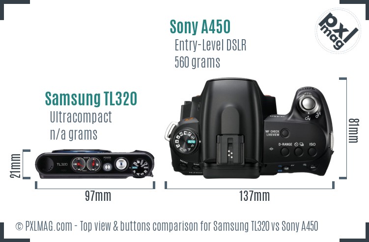 Samsung TL320 vs Sony A450 top view buttons comparison