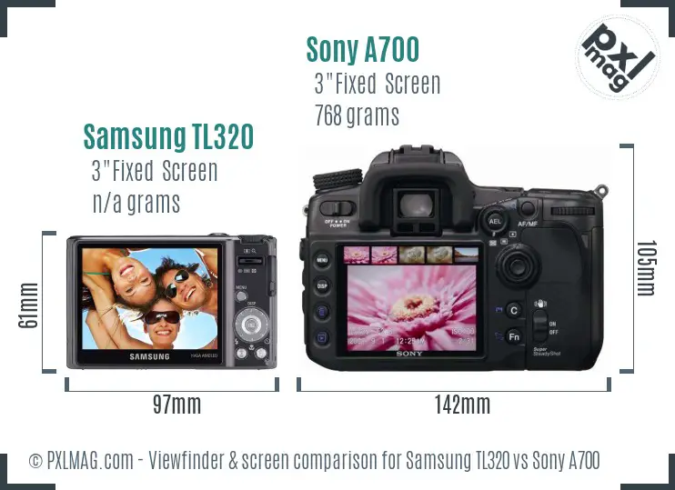 Samsung TL320 vs Sony A700 Screen and Viewfinder comparison