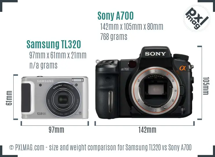 Samsung TL320 vs Sony A700 size comparison