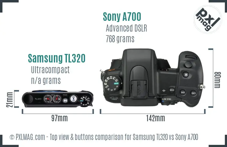 Samsung TL320 vs Sony A700 top view buttons comparison