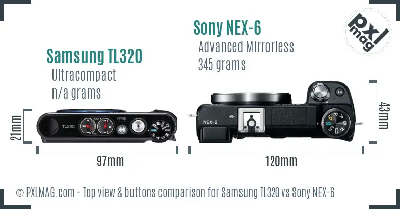 Samsung TL320 vs Sony NEX-6 top view buttons comparison Samsung TL320 vs Sony NEX-6 top view buttons comparison