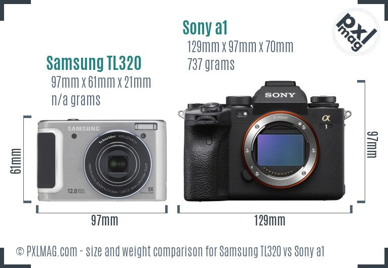 Samsung TL320 vs Sony a1 size comparison