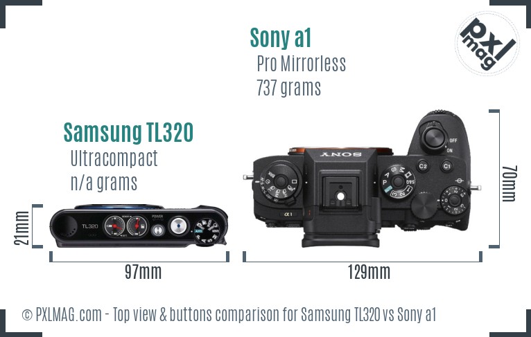 Samsung TL320 vs Sony a1 top view buttons comparison