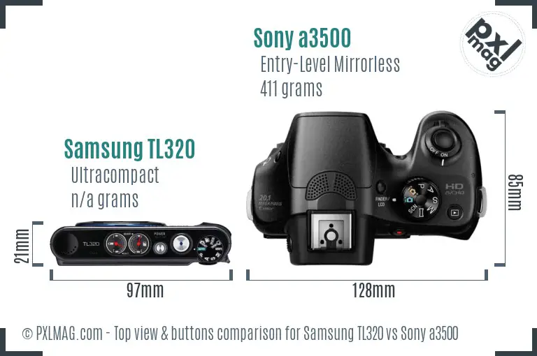 Samsung TL320 vs Sony a3500 top view buttons comparison