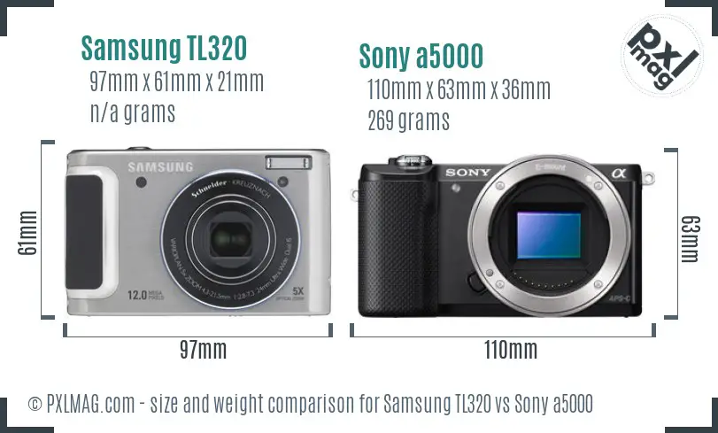 Samsung TL320 vs Sony a5000 size comparison