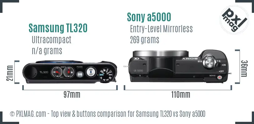 Samsung TL320 vs Sony a5000 top view buttons comparison