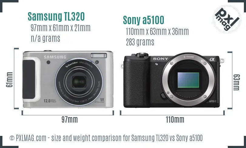 Samsung TL320 vs Sony a5100 size comparison