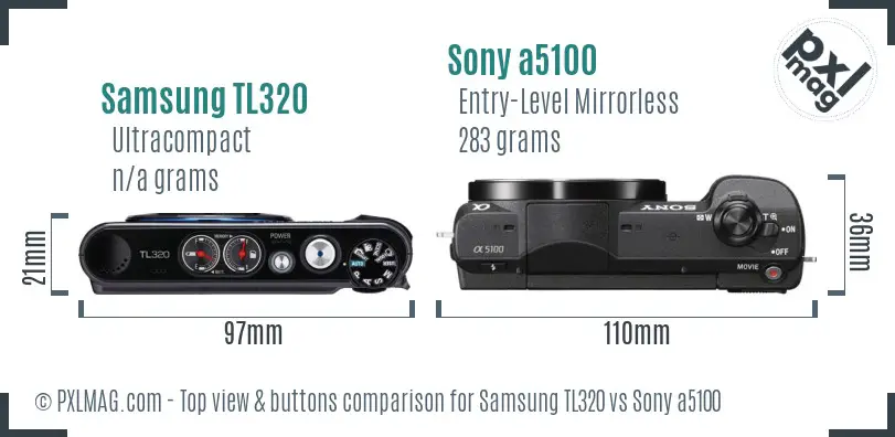 Samsung TL320 vs Sony a5100 top view buttons comparison