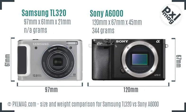 Samsung TL320 vs Sony A6000 size comparison