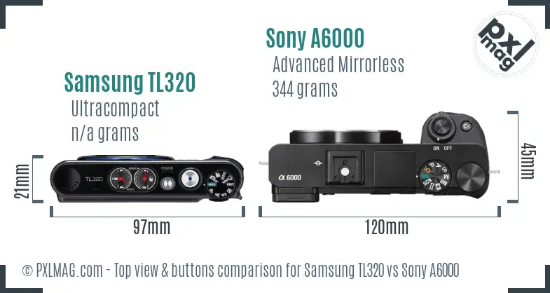 Samsung TL320 vs Sony A6000 top view buttons comparison