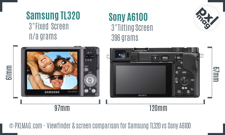 Samsung TL320 vs Sony A6100 Screen and Viewfinder comparison