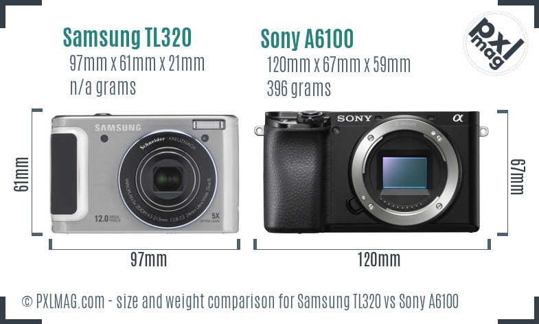 Samsung TL320 vs Sony A6100 size comparison