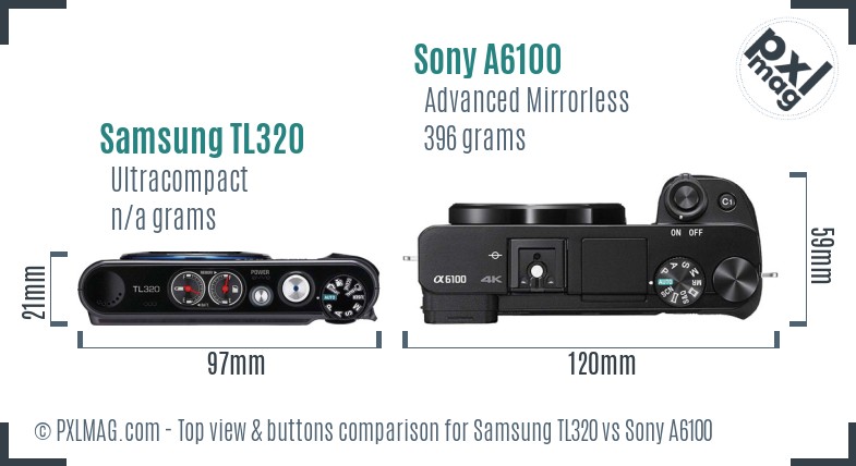 Samsung TL320 vs Sony A6100 top view buttons comparison