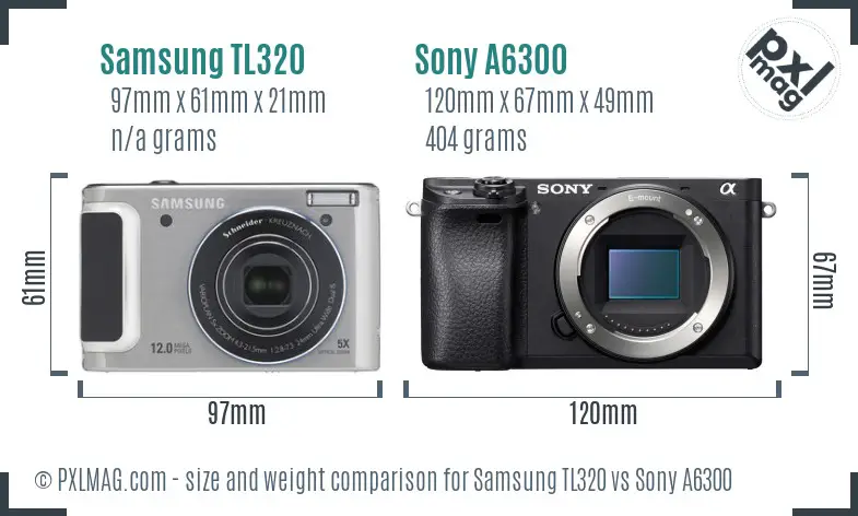 Side-by-side size comparison of Samsung TL320 and Sony A6300