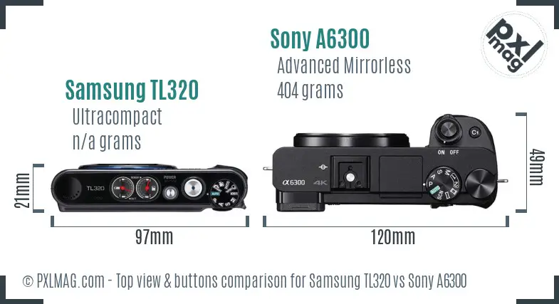 Top view showing button layout on Samsung TL320 and Sony A6300