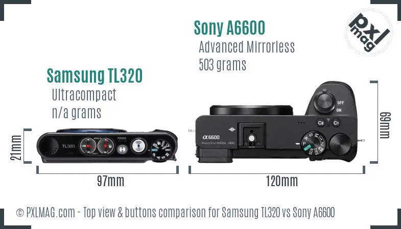 Samsung TL320 vs Sony A6600 top view buttons comparison