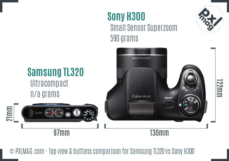 Samsung TL320 vs Sony H300 top view buttons comparison Samsung TL320 vs Sony H300 top view buttons comparison