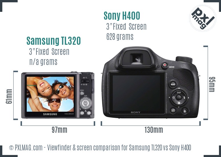 Samsung TL320 vs Sony H400 Screen and Viewfinder comparison