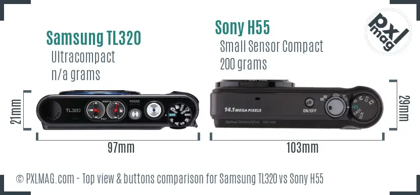 Samsung TL320 vs Sony H55 top view buttons comparison