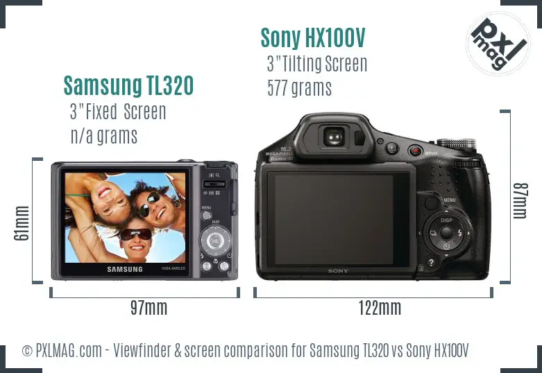 Samsung TL320 vs Sony HX100V Screen and Viewfinder comparison