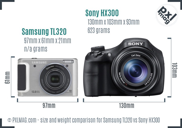 Samsung TL320 vs Sony HX300 size comparison