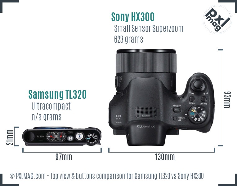 Samsung TL320 vs Sony HX300 top view buttons comparison